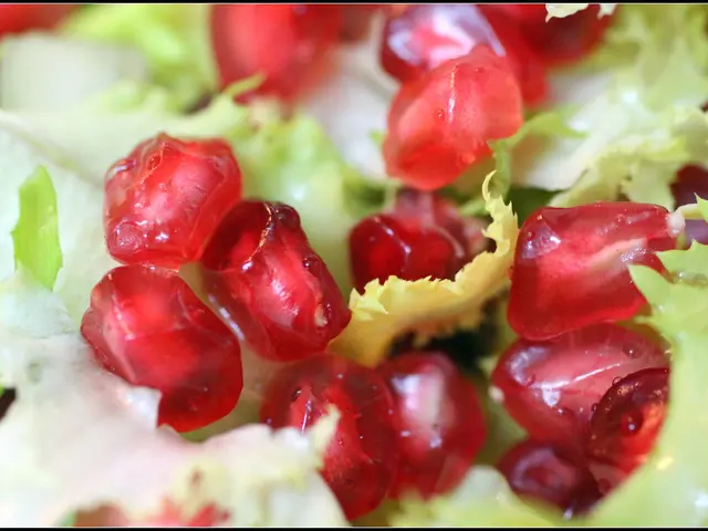 In this picture, it seems to be a dish, which includes pomegranates and other items in it.