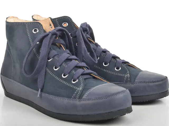 In this image we can see shoes on a surface.