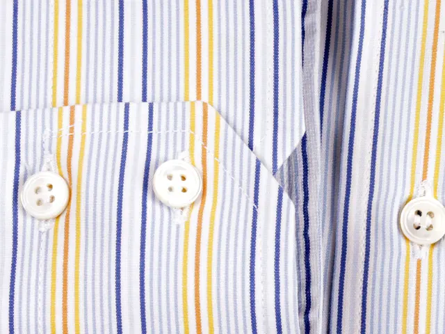 In this image we can see a few buttons on the shirt.